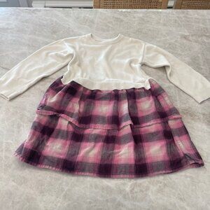 Baby Gap Cotton Dress, White Top, Pink Plaid Skirt Size 5 yrs